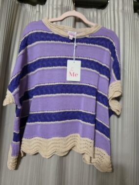 So Me striped knit top in purple, lavender & beige